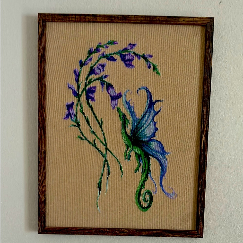 Framed Art with Blue and Green Dragonfly Design